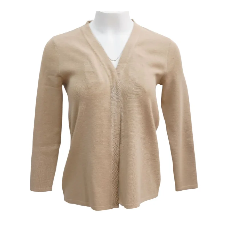Beige Solid Cardigan Sweater Stretchy Elastic Breathable