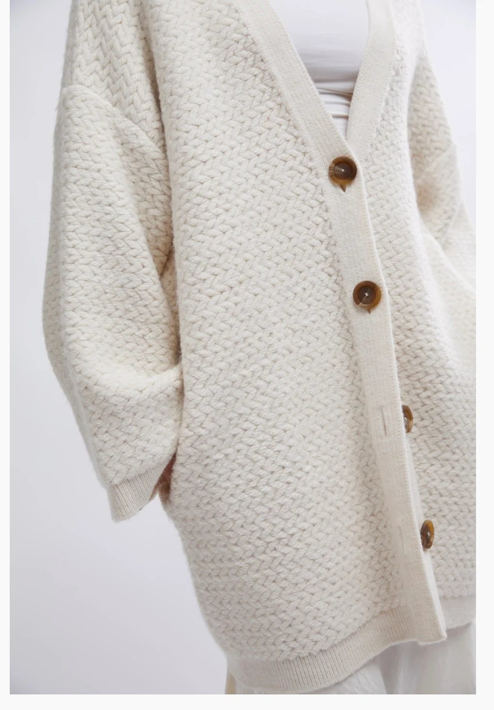 Free People Herringbone Stitch Cardigan - Ivory Mesh Blend Leather Blend Suede Blend