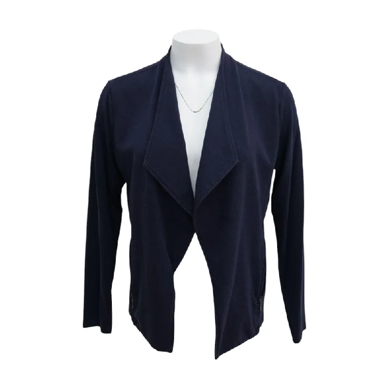 Navy Solid Cardigan Sweater Fleece Cardigan Nylon Polyester