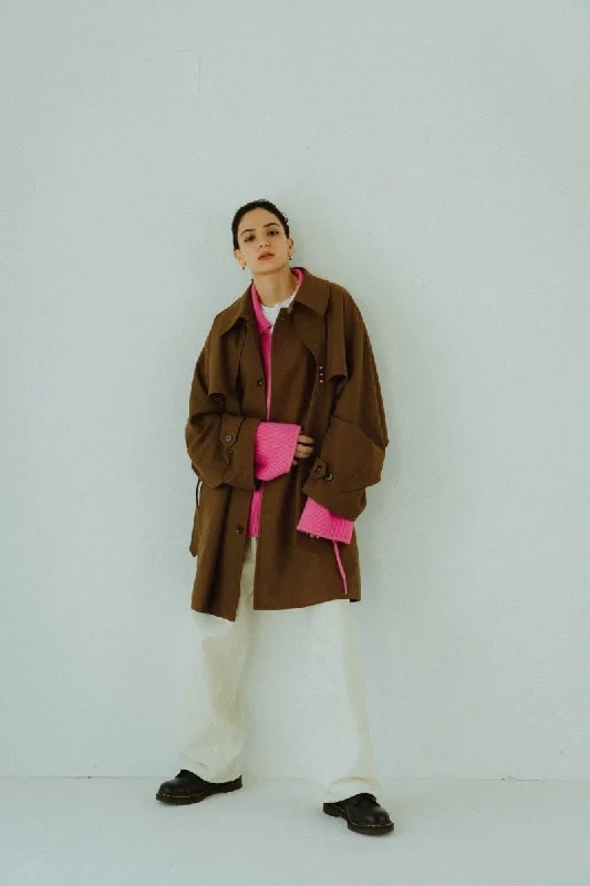 3way Dolman Trench Coat/Khakibrown Denim Leather Suede