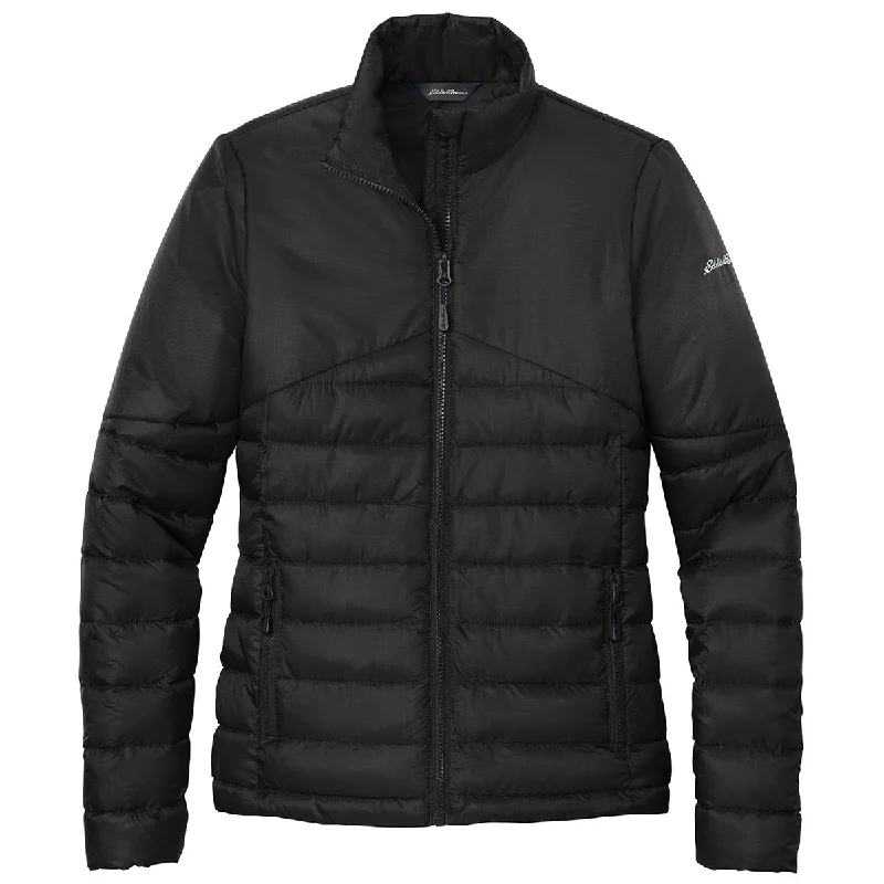 Eddie Bauer Women's Deep Black Quilted Jacket Herringbone Jacket Checkered Jacket Solid Jacket