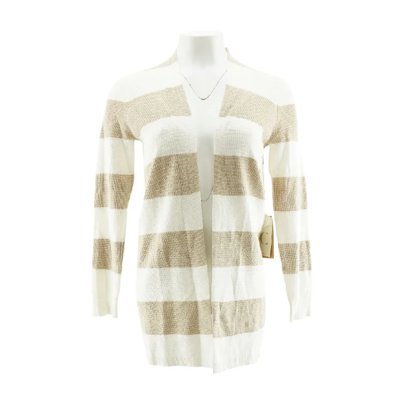 White Striped Cardigan Sweater Seamless Knitted Crochet