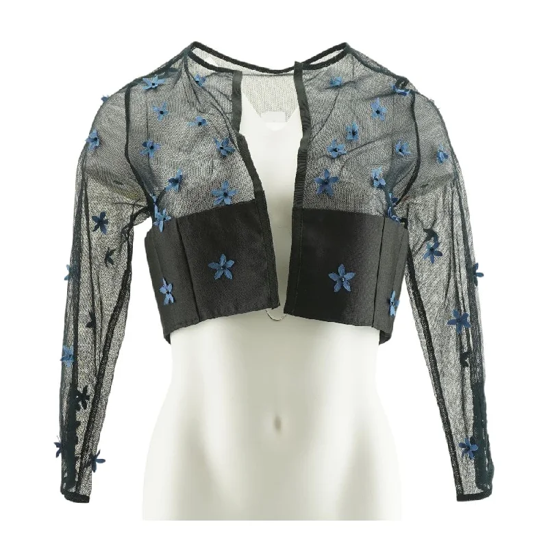 Black Floral Cardigan Sweater Zippered Buttoned Snapped