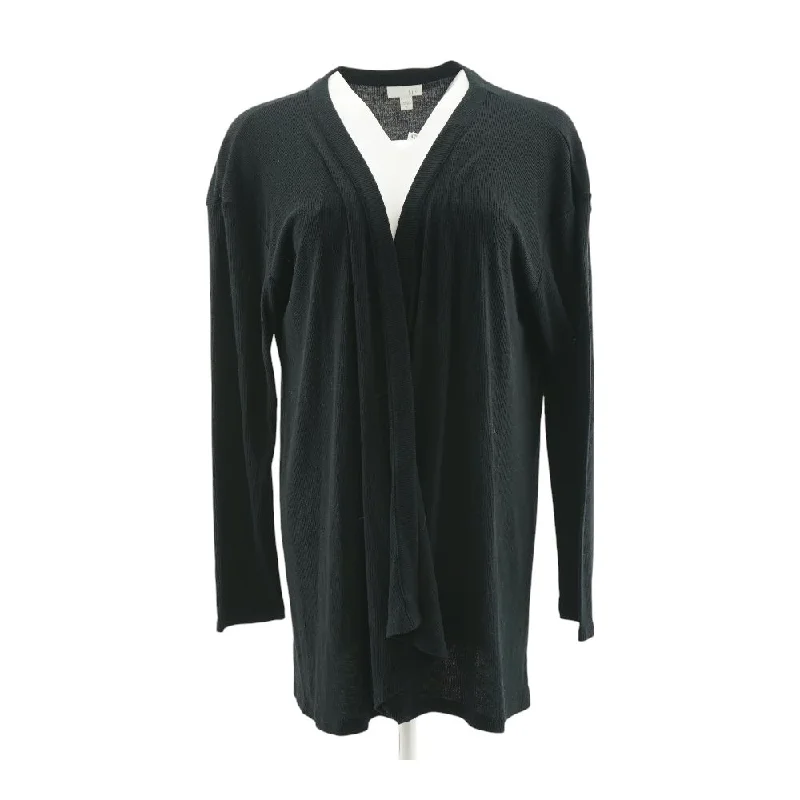 Black Solid Cardigan Sweater Transparent Opaque Sheer