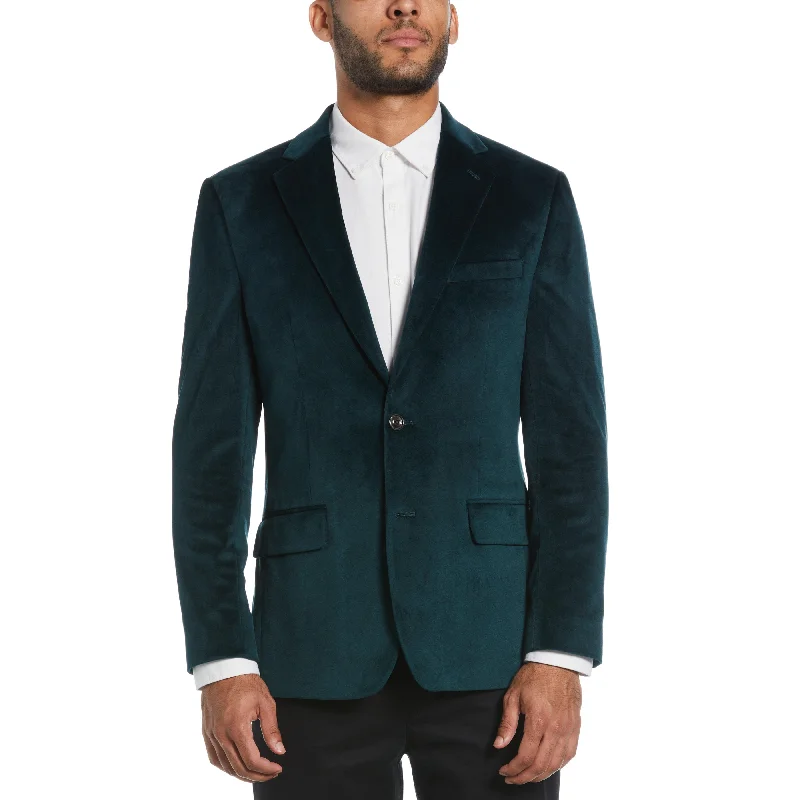 Slim Fit Dark Teal Velvet Sport Coat Satin Silk Chiffon