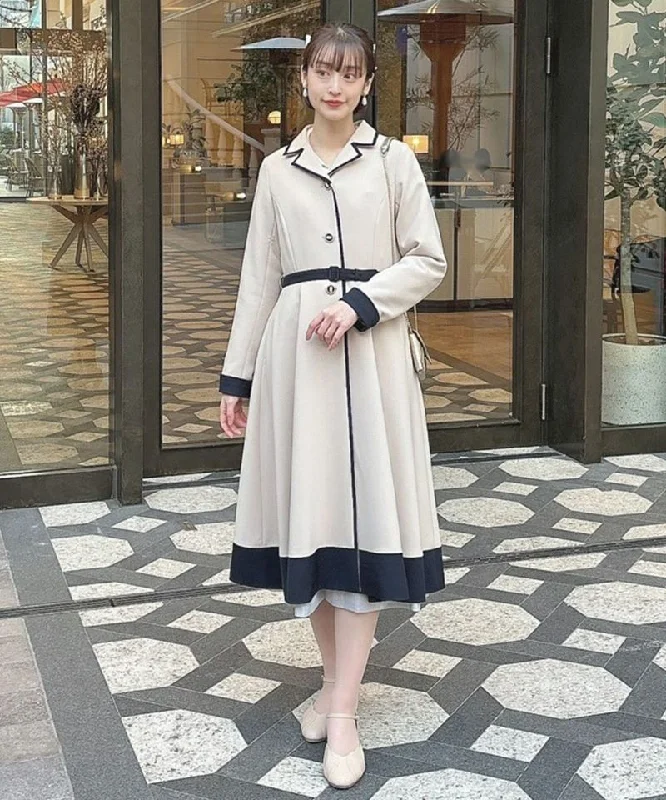 Cameo Button Bicolor Coat Cuffed Rolled Raglan