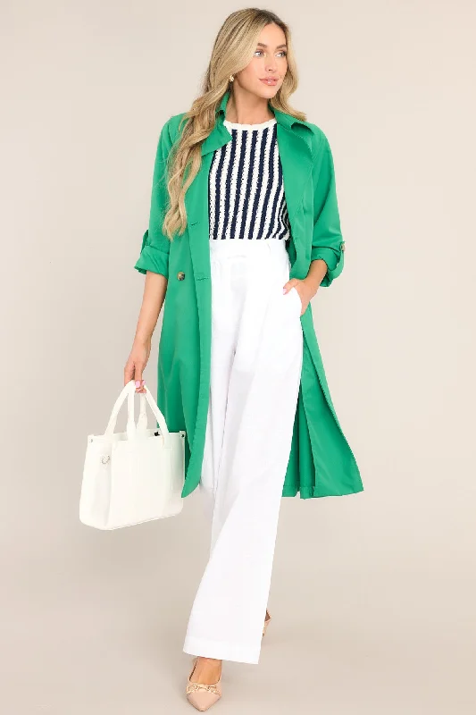 Feeling Lucky Kelly Green Trench Coat Satin Silk Chiffon