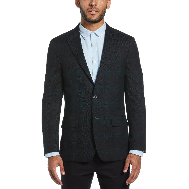 Slim Fit Plaid Sport Coat Welt Pockets Slit Pockets Flap Pockets