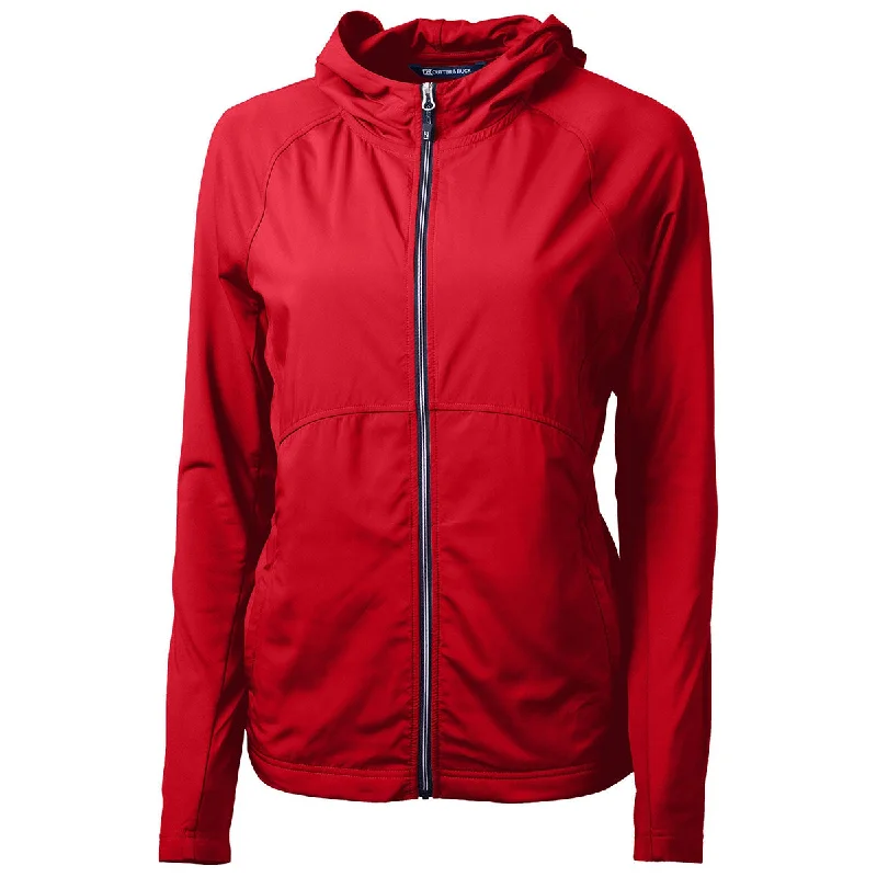 Cutter & Buck Women's Red Adapt Eco Knit Hybrid Recycled Full Zip Jacket Wool Fabric Cashmere Fabric Tweed Fabric