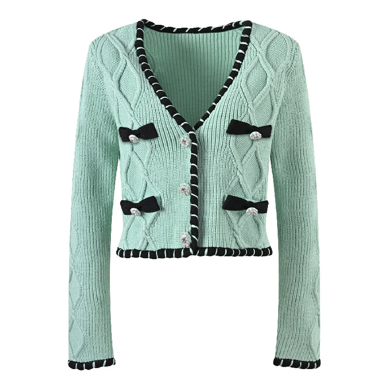Cable knit cardigan set Mesh Blend Leather Blend Suede Blend