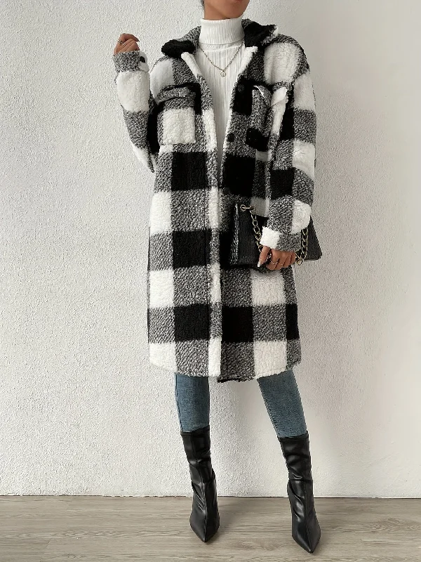 Pink and White Buffalo Check Teddy Coat Bomber Jacket Denim Jacket Leather Jacket