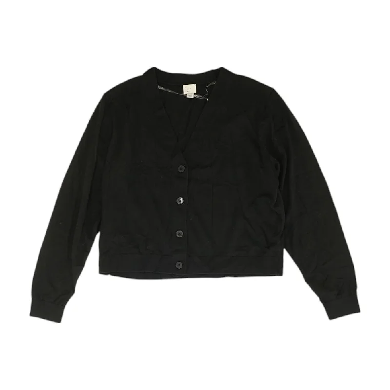Black Solid Cardigan Sweater Velvet Chenille Corduroy