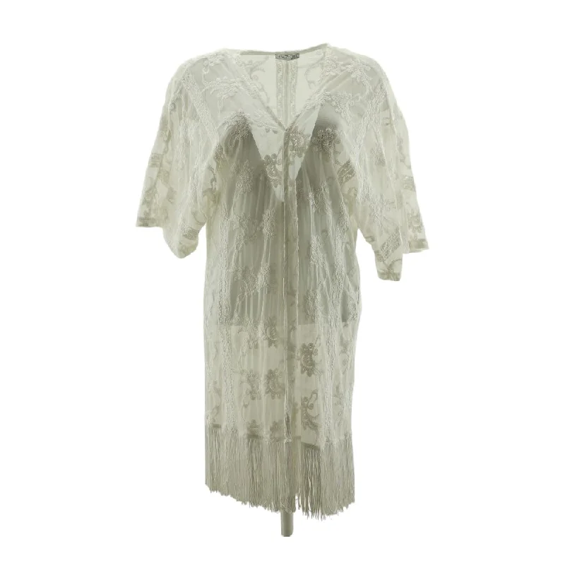White Embroidery Detail Cardigan Sweater Embroidered Appliqued Beaded