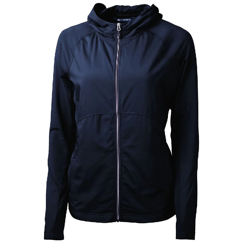 Cutter & Buck Women's Navy Blue Adapt Eco Knit Hybrid Recycled Full Zip Jacket Welt Pockets Slit Pockets Flap Pockets