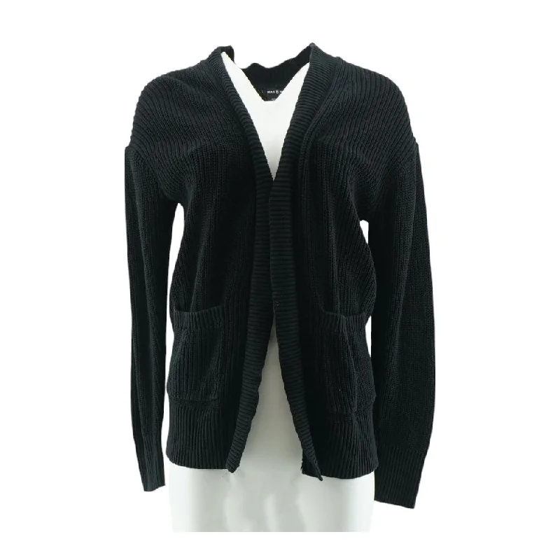 Black Solid Cardigan Sweater Fleece Cardigan Nylon Polyester