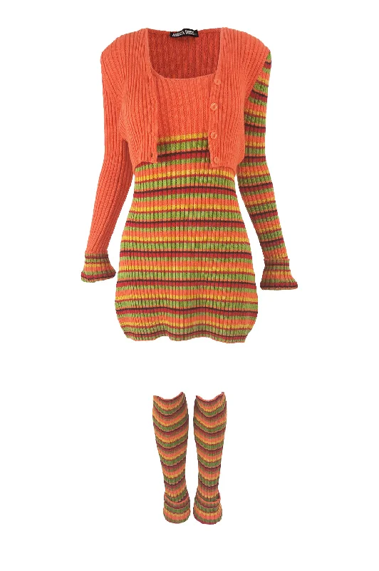 Aridza Bross Vintage y2k Striped Knit Dress, Cardigan & Leg Warmers Slim Fit Regular Fit Oversized Aridza Bross Vintage y2k Striped Knit Dress, Cardigan & Leg Warmers Slim Fit Regular Fit Oversized