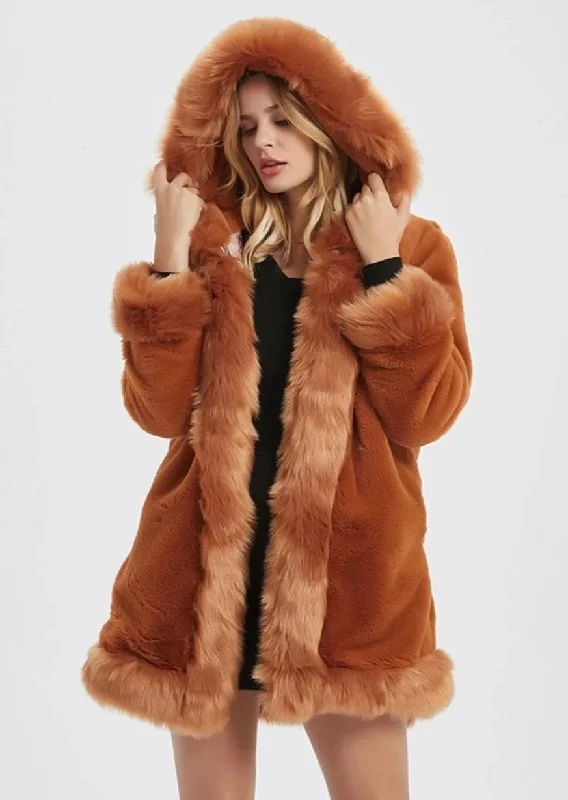 Womens Hooded Faux Fur Collar Coat Turtleneck Jacket Crew Neck Jacket V-Neck Jacket
