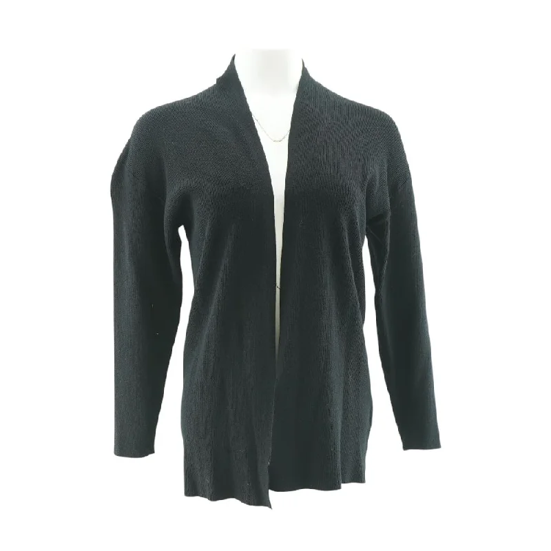 Black Solid Cardigan Sweater Tailored Straight A-Line