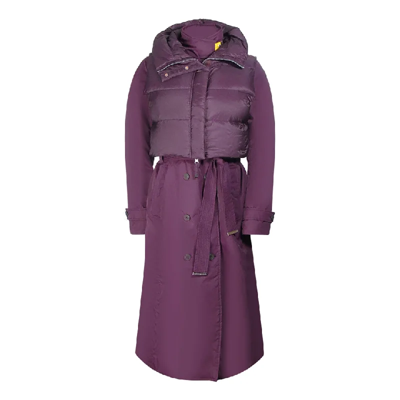 Parajumpers Dawn Purple Hooded Down Trench Coat Buttoned Toggled Snapped
