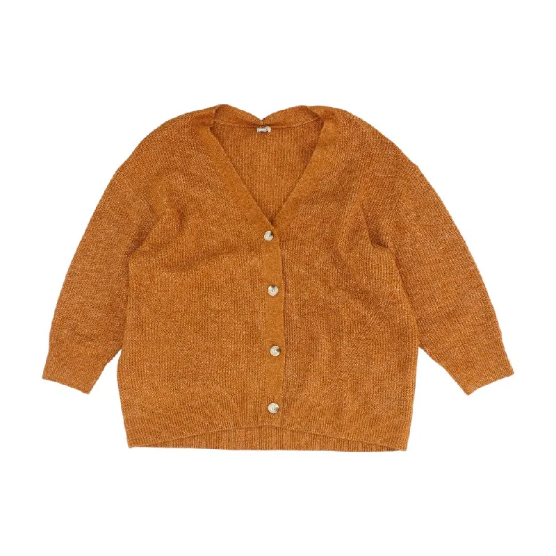Orange Solid Cardigan Sweater Anti-Pilling Anti-Shrink Durable
