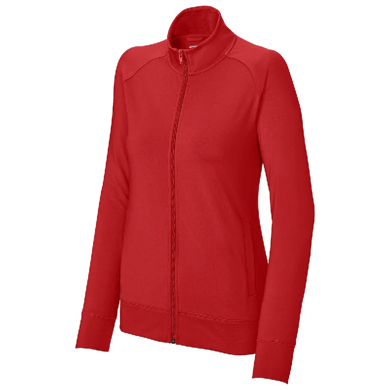 Sport-Tek Women's Deep Red Sport-Wick Stretch Full-Zip Cadet Jacket Faux Fur Fabric Real Fur Fabric Shearling Fabric