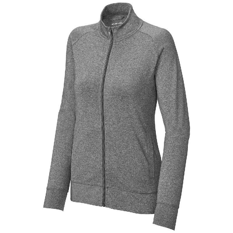 Sport-Tek Women's Charcoal Grey Heather Sport-Wick Stretch Full-Zip Cadet Jacket Denim Fabric Leather Fabric Suede Fabric