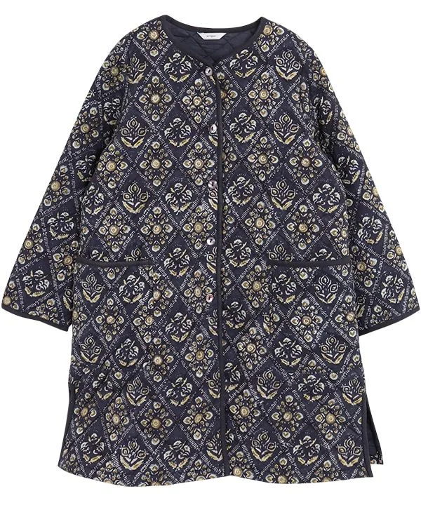 Block Print Cotton Coat 24W018 Embroidered Appliqued Beaded