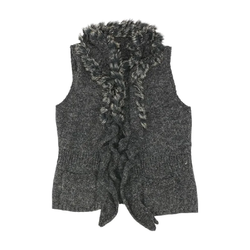 Charcoal Solid Cardigan Sweater Zippered Buttoned Snapped