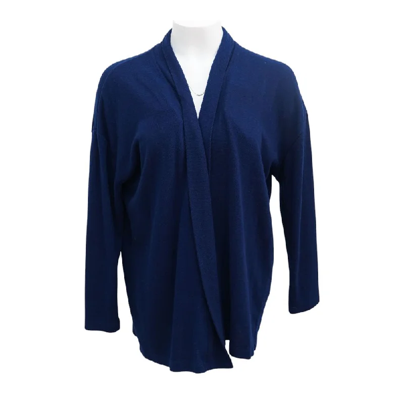Blue Solid Cardigan Sweater Iron Safe Non-Iron Wrinkle Free