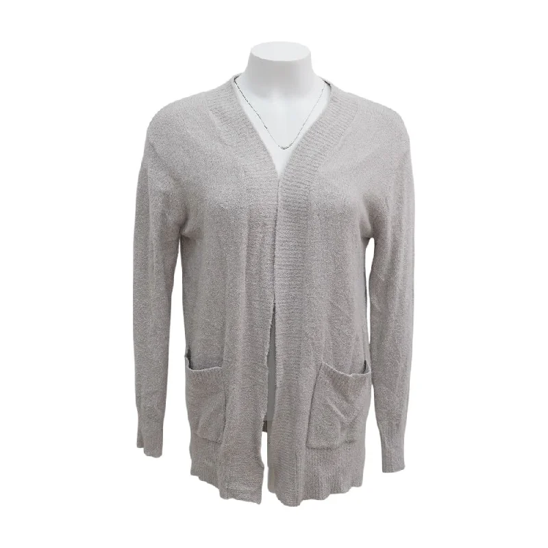 Gray Solid Cardigan Sweater Cable Knit Ribbed Knit Lace Knit