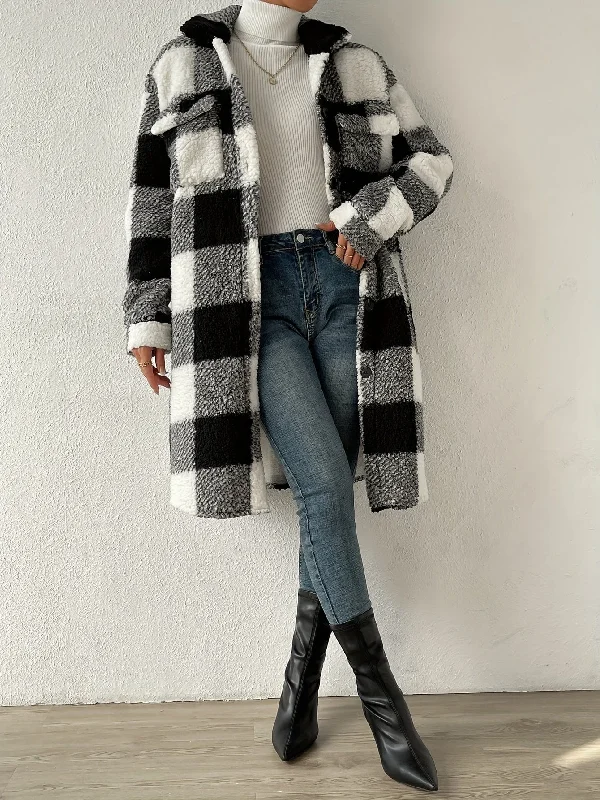 Oversized Buffalo Plaid Teddy Coat Suede Jacket Faux Fur Jacket Puffer Jacket