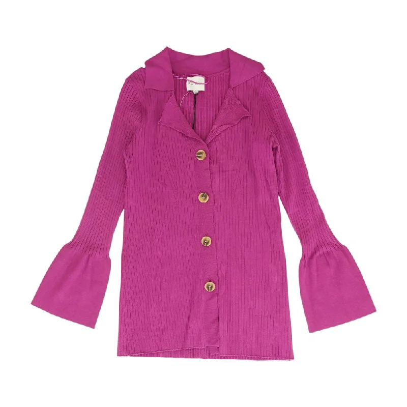 Magenta Solid Cardigan Sweater Nylon Fabric Polyester Fabric Spandex Fabric