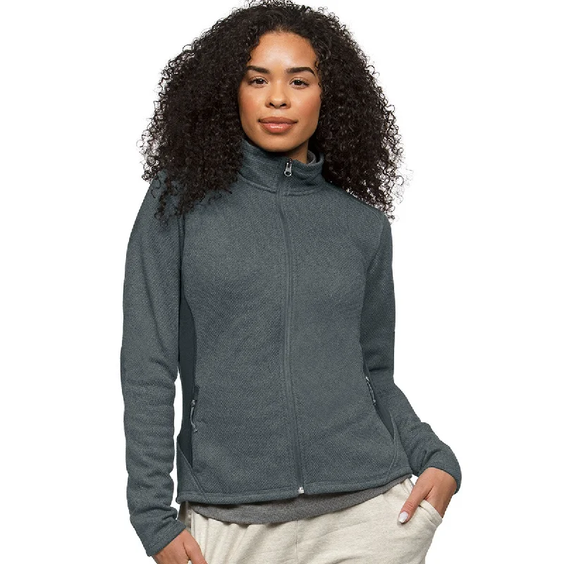 Antigua Women's Charcoal Heather Multi Course Jacket Tiered Jacket Buttoned Jacket Zippered Jacket