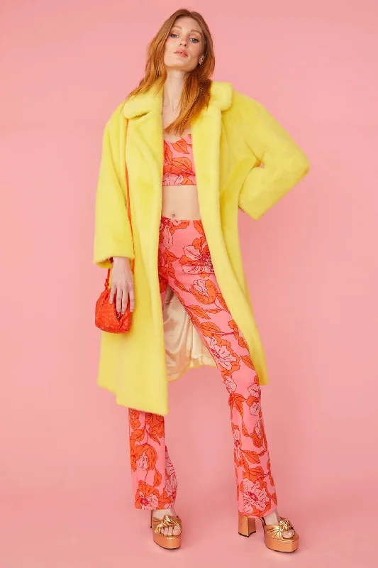 Buy Me Fur - Women's Yellow Faux Fur Midi Coat Bomber Jacket Denim Jacket Leather Jacket