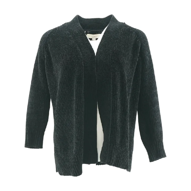 Black Solid Cardigan Sweater Velvet Chenille Corduroy