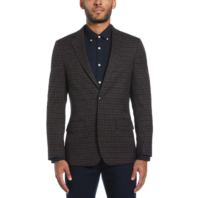 Slim Fit Check Sport Coat Zip Front Button Front Snap Front