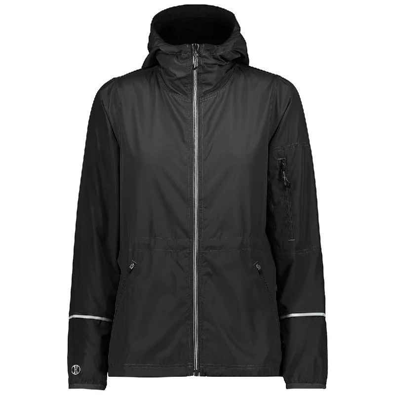 Holloway Women's Black Packable Full Zip Jacket Insulated Jacket Fitted Jacket Loose Jacket