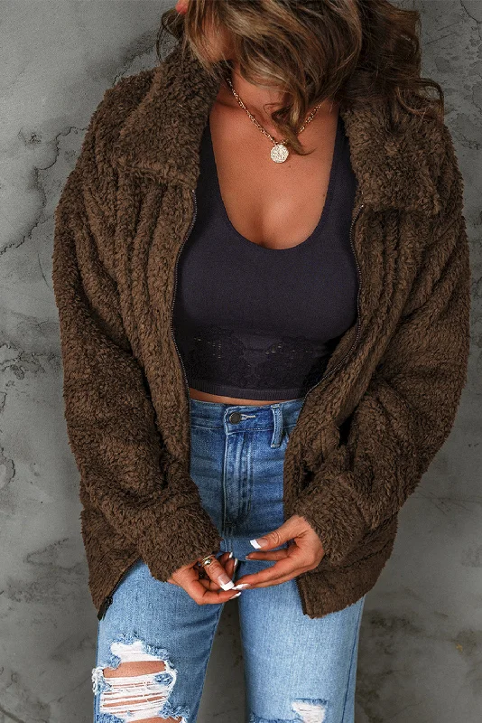 Relaxed Fit Teddy Coat Striped Polka Dot Floral