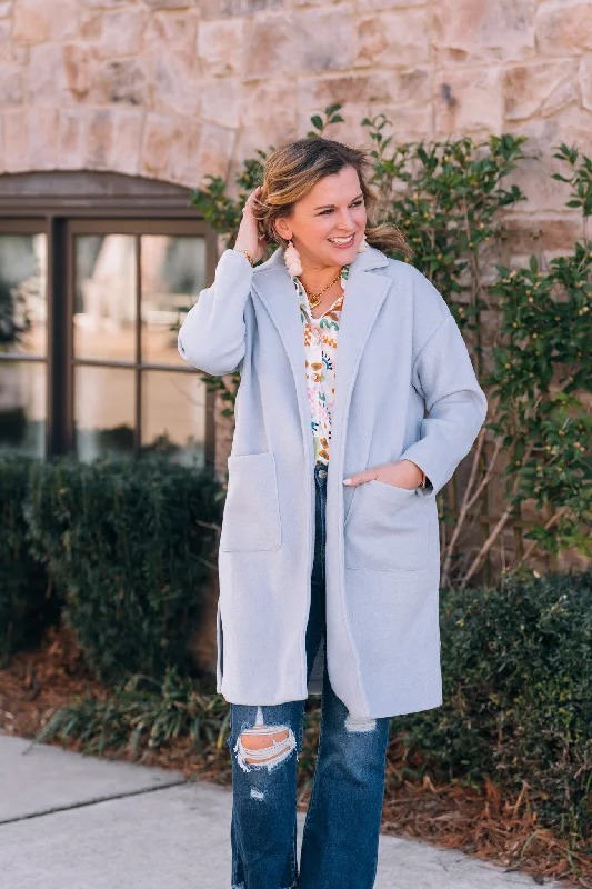 Hayley Sky Blue Coat Denim Leather Suede