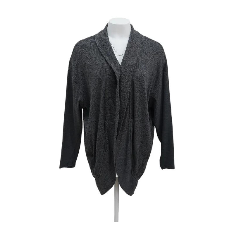 Gray Solid Cardigan Sweater Solid Print Embellished