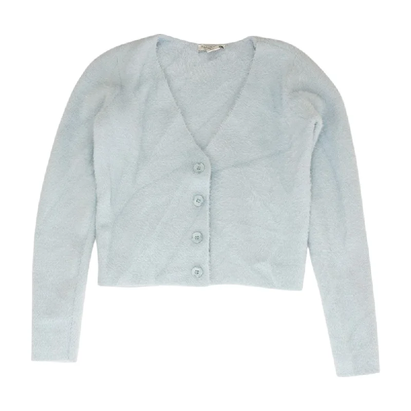 Blue Solid Cardigan Sweater Toggled Drawstring Belted