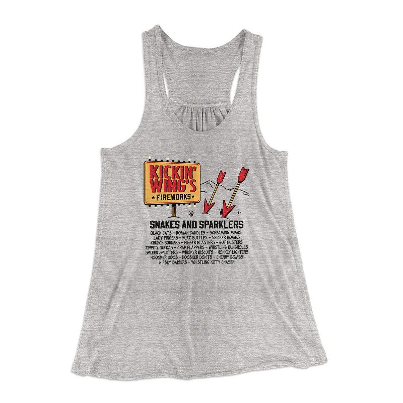 Kickin' Wing's Fireworks Women's Flowey Racerback Tank Top silver tank top