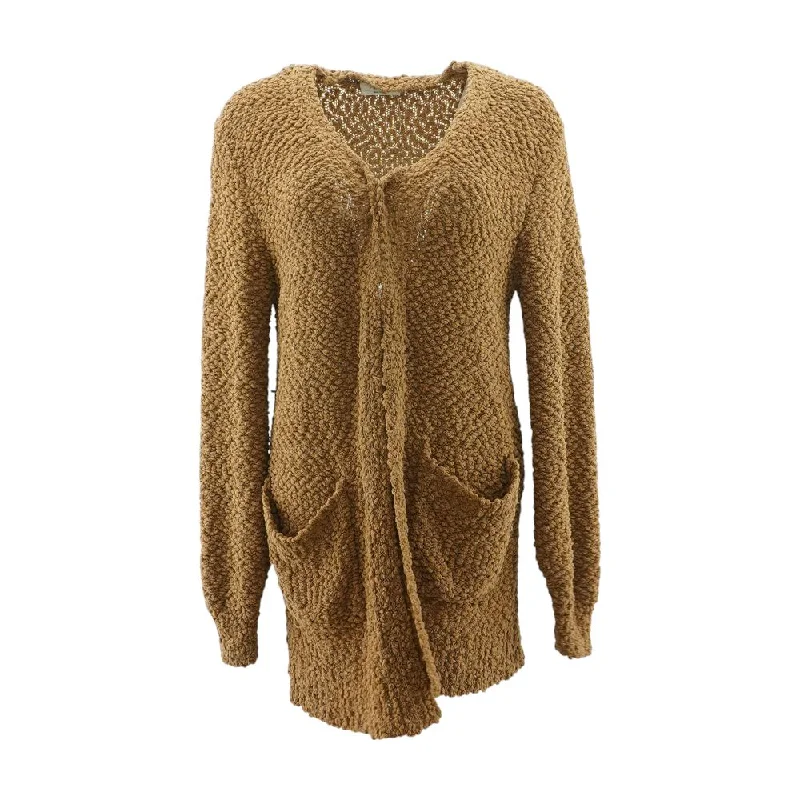 Brown Solid Cardigan Sweater Fitted Slim Tailored