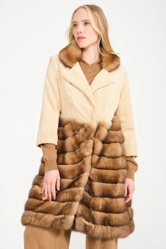 Brown Sable & Mink Coat Mesh Canvas Denim