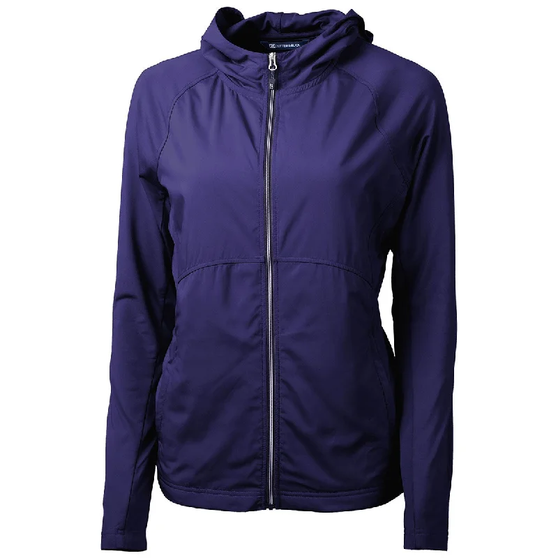 Cutter & Buck Women's College Purple Adapt Eco Knit Hybrid Recycled Full Zip Jacket Zippered Front Buttoned Front Snap Front