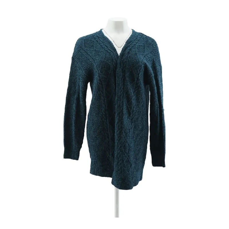 Blue Solid Cardigan Sweater Satin Blend Silk Blend Wool Blend