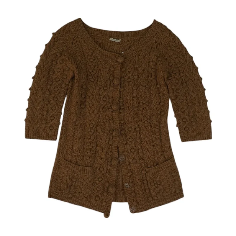 Brown Solid Cardigan Sweater Faux Fur Fabric Real Fur Fabric Shearling Fabric