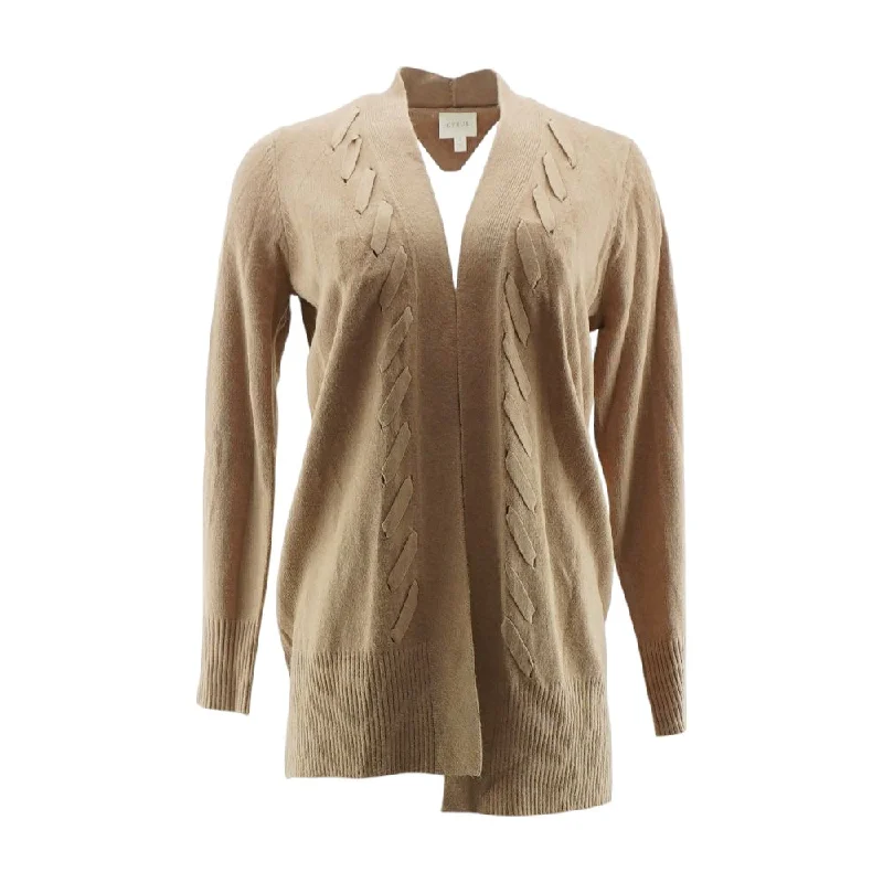 Brown Solid Cardigan Sweater Soft Cozy Warm