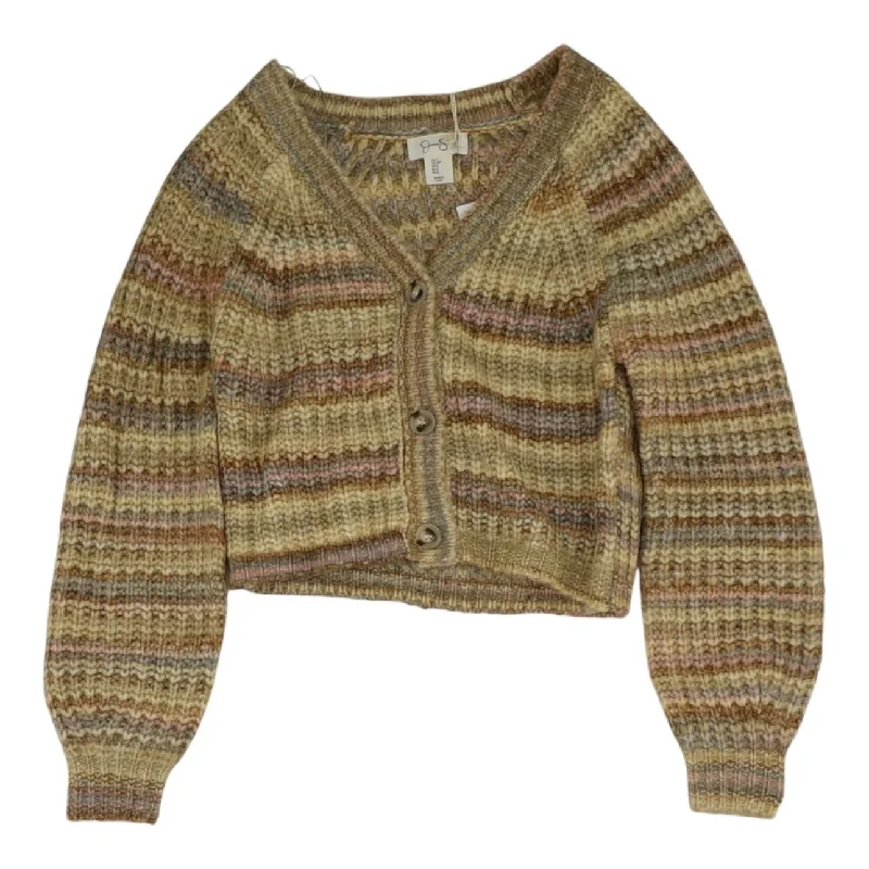 Beige Striped Cardigan Sweater Handmade Hand-knitted Hand-woven