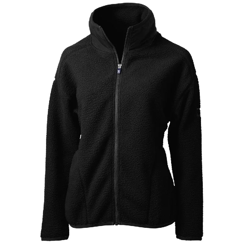 Cutter & Buck Women's Black Cascade Eco Sherpa Fleece Jacket Zippered Front Buttoned Front Snap Front